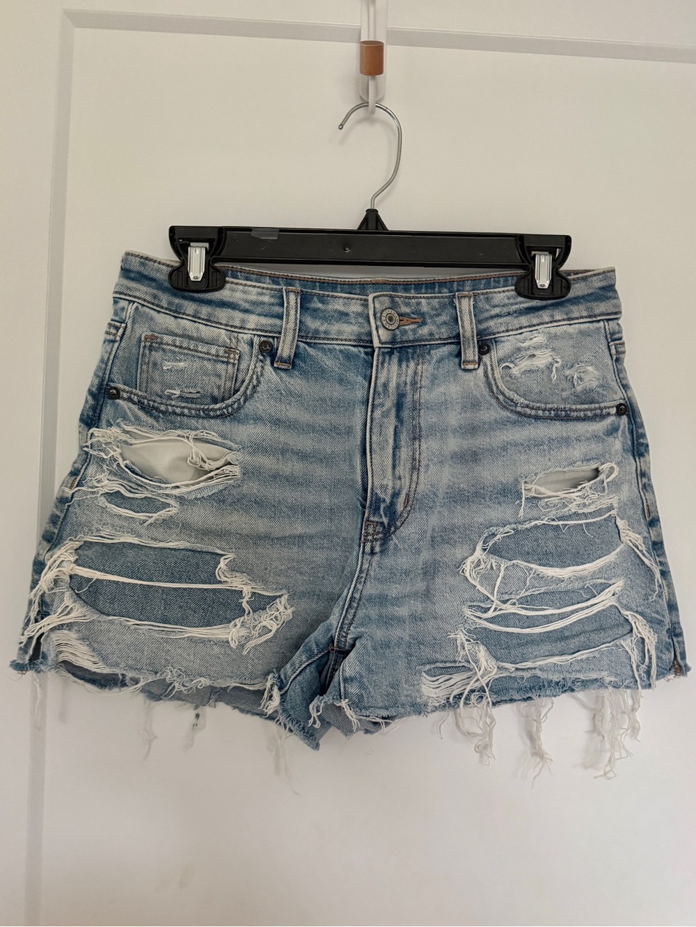 American Eagle Outfitters Strigid Ripped Denim Mom Shorts